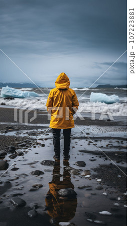Traveler on the shores of Iceland 107223881
