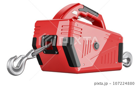 Portable Electric Winch with Steel Cable. 3D rendering Portable Electric Winch with Steel Cable. 3D rendering 107224880
