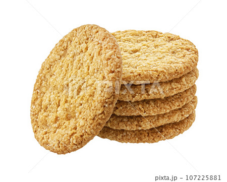 Oatmeal cookies isolated on white background, full depth of field 107225881