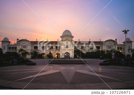 facade of Ipoh railway station at dusk in ipoh, perak, malaysia 107226971