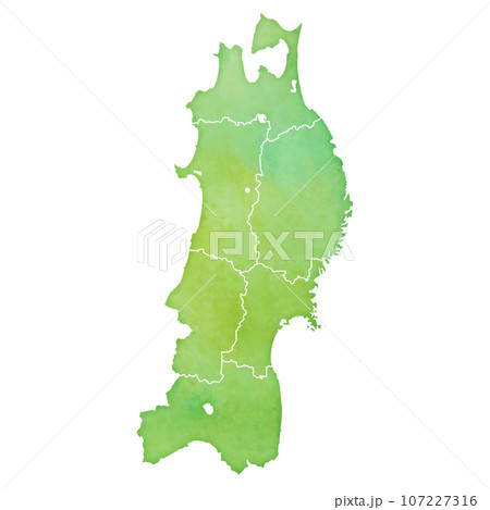 水彩風の地図 東北地方のイラスト(県境あり) 水彩風の地図 東北地方のイラスト(県境あり) 107227316
