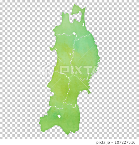 水彩風の地図 東北地方のイラスト(県境あり) 水彩風の地図 東北地方のイラスト(県境あり) 107227316