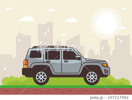 family car on the road against the background of the city. 107227992