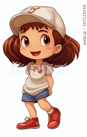 両手を後ろに回している男まさりな女の子 107228549