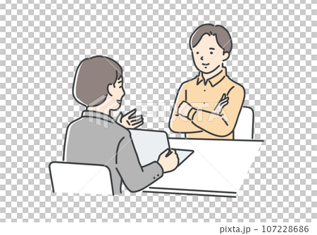 一位年輕人在聽負責人的講解 一位年輕人在聽負責人的講解 107228686