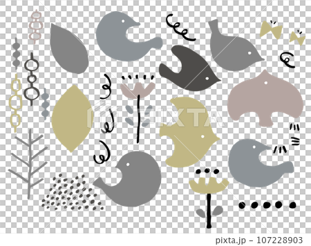 Scandinavian style cute bird set / handwritten illustration material 107228903