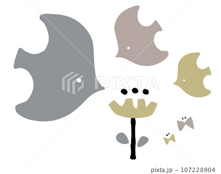 北欧風のかわいい鳥のセット／手書きイラスト素材 107228904