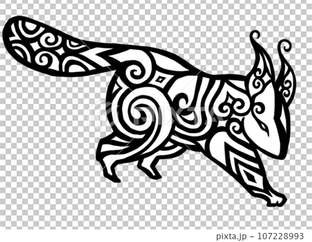 阿伊努圖案風格蝦夷松鼠_插圖背景白萌蔥 107228993