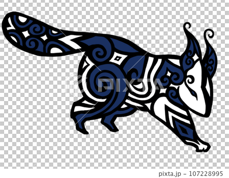 Ainu pattern-style Ezo squirrel_Illustration background white-dark blue 107228995