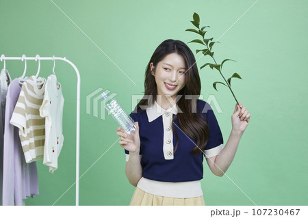beauty concept photo of korean asain beautiful woman with recycling clothing beauty concept photo of korean asain beautiful woman with recycling clothing 107230467