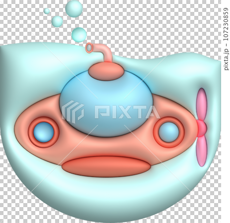 3D illustration Submarine undersea with bubble.Kids toys minimal style. 3D illustration Submarine undersea with bubble.Kids toys minimal style. 107230859
