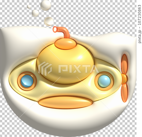 3D illustration Submarine undersea with bubble.Kids toys minimal style. 3D illustration Submarine undersea with bubble.Kids toys minimal style. 107230863