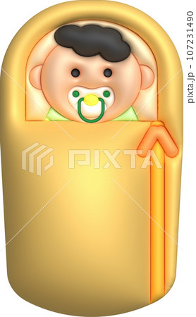 3D illustration newborn sleeping baby wrapped in a blanket.Pillow and blanket for child. minimal style. 3D illustration newborn sleeping baby wrapped in a blanket.Pillow and blanket for child. minimal style. 107231490