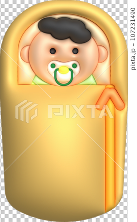 3D illustration newborn sleeping baby wrapped in a blanket.Pillow and blanket for child. minimal style. 3D illustration newborn sleeping baby wrapped in a blanket.Pillow and blanket for child. minimal style. 107231490