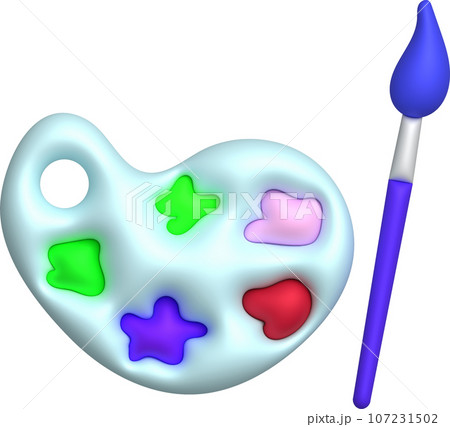 3D illustration coloring equipment Paint tray and brushes. minimal style. 107231502