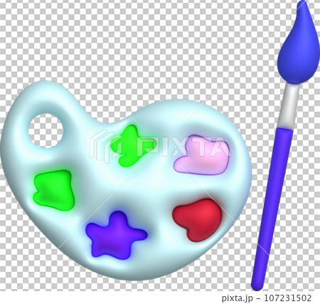 3D illustration coloring equipment Paint tray and brushes. minimal style. 107231502