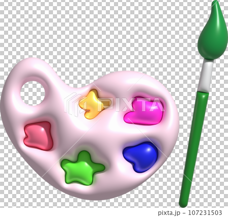 3D illustration coloring equipment Paint tray and brushes. minimal style. 107231503