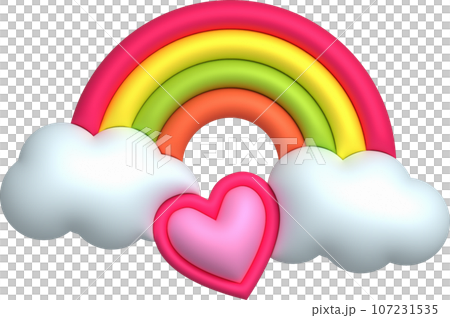 3D illustration Color Rainbow, cloud and heart. minimal style. 107231535