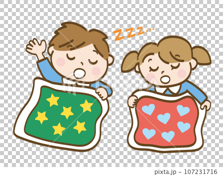 すやすやお昼寝をする男の子と女の子_保育園児の兄妹のイラスト素材 [107231716] - PIXTA