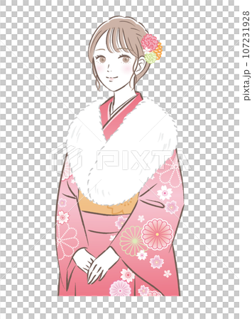 Illustration of a gorgeous young woman in a kimono/long-sleeved kimono, Coming of Age Ceremony/New Year's Day Illustration of a gorgeous young woman in a kimono/long-sleeved kimono, Coming of Age Ceremony/New Year's Day 107231928