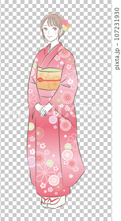 Illustration of a gorgeous young woman in a kimono/long-sleeved kimono, Coming of Age Ceremony/New Year's Day Illustration of a gorgeous young woman in a kimono/long-sleeved kimono, Coming of Age Ceremony/New Year's Day 107231930
