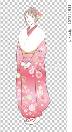 Illustration of a gorgeous young woman in a kimono/long-sleeved kimono, Coming of Age Ceremony/New Year's Day Illustration of a gorgeous young woman in a kimono/long-sleeved kimono, Coming of Age Ceremony/New Year's Day 107231931