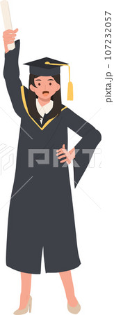 education, graduation and people concept. Smiling Graduating Student in Cap and Gown.Celebrating Success in Education 107232057