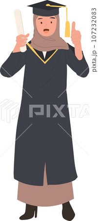 education, graduation concept. Smiling Graduating muslim Student in Cap and Gown is thumb up.Celebrating Success in Education education, graduation concept. Smiling Graduating muslim Student in Cap and Gown is thumb up.Celebrating Success in Education 107232083