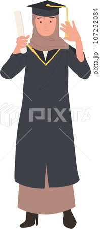education, graduation and people concept. Smiling Muslim woman Graduating Student in Cap and Gown.Celebrating Success in Education education, graduation and people concept. Smiling Muslim woman Graduating Student in Cap and Gown.Celebrating Success in Education 107232084