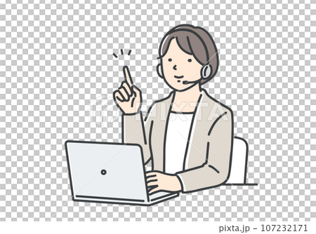 Call center operator woman / pointing pose 107232171