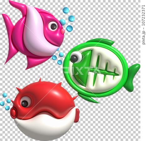 3D illustration Cute underwater animals Sea fish popular color fish. minimal style. 3D illustration Cute underwater animals Sea fish popular color fish. minimal style. 107232371