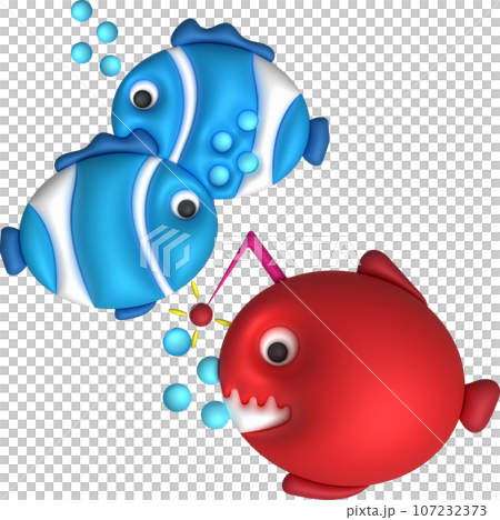 3D illustration Cute underwater animals Sea fish popular color fish. minimal style. 3D illustration Cute underwater animals Sea fish popular color fish. minimal style. 107232373