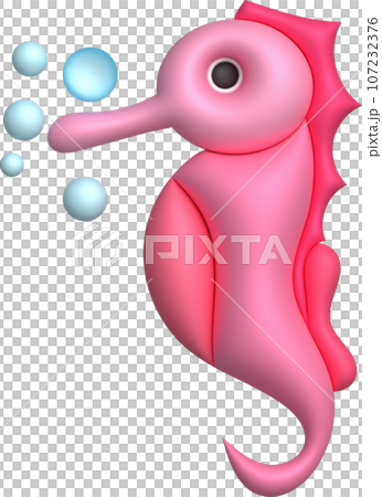 3D illustration Cute underwater animals sea horse. minimal style. 3D illustration Cute underwater animals sea horse. minimal style. 107232376