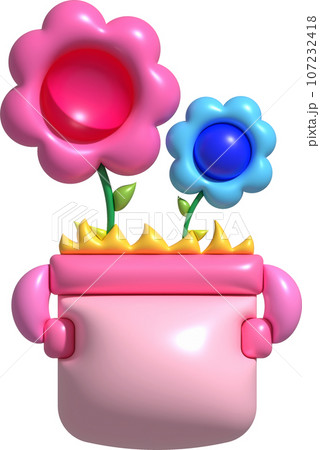 3D illustration potted sunflower Botanical floral. Yellow summer flower. minimal style. 3D illustration potted sunflower Botanical floral. Yellow summer flower. minimal style. 107232418