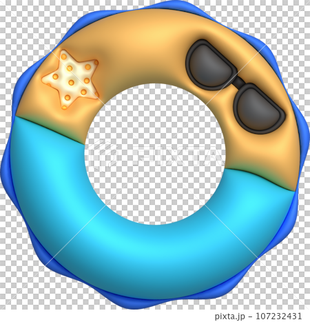 3D illustration Swimming rings destroy goggles and starfish.,Swim lifesaver,Summer vacation or trip safety. 107232431