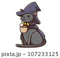 魔法使いのコスプレをした黒猫のイラスト 107233125