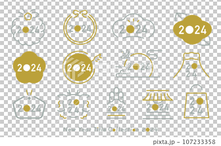 2024 Japanese modern, simple and stylish New Year/New Year's card lucky charm letter frame set with copy space 107233358