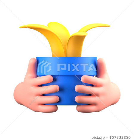 yellow flower in hand isolated on white 107233850