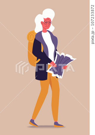 Senior woman traveling with trolley bags. Concept of happy retirement. Time for discover new places. Happy old age. Flat vector illustration in cartoon style isolated Senior woman traveling with trolley bags. Concept of happy retirement. Time for discover new places. Happy old age. Flat vector illustration in cartoon style isolated 107233872
