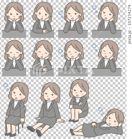 Various poses of a dazed young woman (suit) Various poses of a dazed young woman (suit) 107234274
