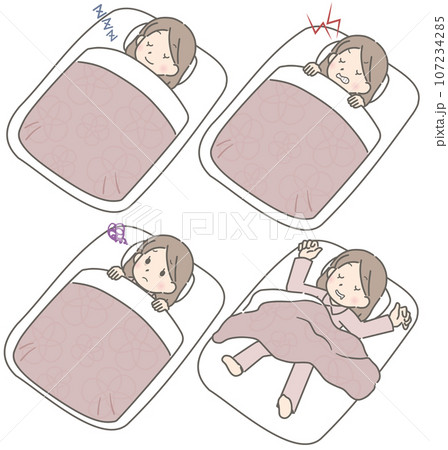 布団に入る若い女性 107234285