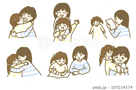 イラスト素材:子育て 母と娘のやりとり(黄色と青) イラスト素材:子育て 母と娘のやりとり(黄色と青) 107234574