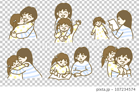 イラスト素材:子育て 母と娘のやりとり(黄色と青) イラスト素材:子育て 母と娘のやりとり(黄色と青) 107234574