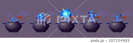 Witch or wizard cauldron explosion and smoke stage Witch or wizard cauldron explosion and smoke stage 107234985
