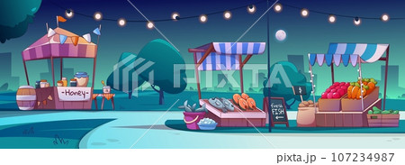 Street food market at night - cartoon vector 107234987