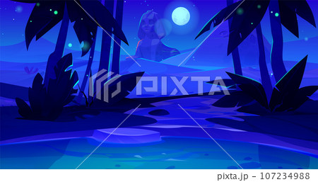 Night sky in desert with lake game background 107234988