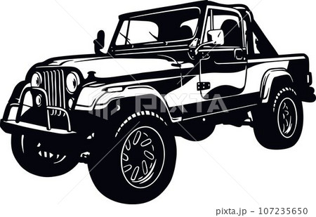 Classic Truck 70s, Muscle car, Classic car, Stencil, Silhouette, Vector Clip Art - Truck 4x4 Off Road - Off-road car for tshirt and emblem 107235650