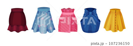 Different Skirts as Trendy Woman Clothes Vector Set 107236150