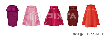 Different Skirts as Trendy Woman Clothes Vector Set 107236151