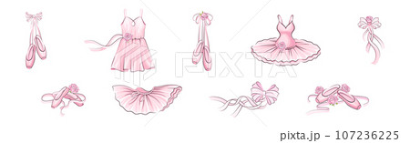 Ballet Accessories with Pink Rose Bud Vector Set 107236225